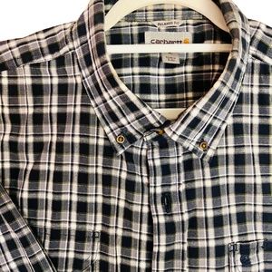 Carhartt Mens Button Down Short Sleeve XL Plaid Tan Navy